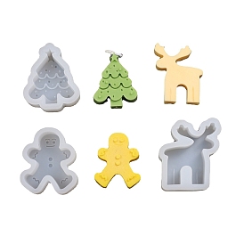 DIY Silhouette Silicone Christmas Theme Candle Molds, for Scented Candle Making, Gingerbread Man/Deer/Tree