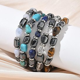 Браслеты из натуральных драгоценных камней и немагнитного синтетического гематита, плетеные из бусин для мужчин и женщин, овальные, с 201 фурнитурой из нержавеющей стали