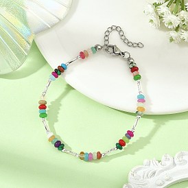 Pulseras de cuentas mixtas naturales y sintéticas, con extensores de cadena de acero inoxidable y cuentas de vidrio