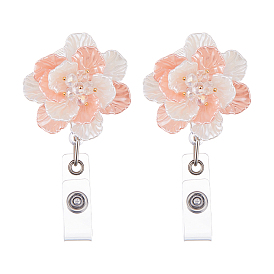 2Pcs Flower ABS Plastic Badge Reel, Retractable Badge Holder