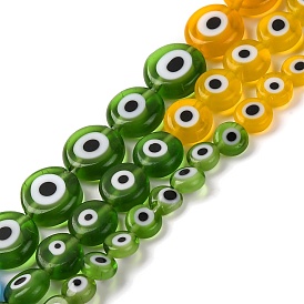 Chakra Theme Handmade Evil Eye Lampwork Beads Strands, Flat Round