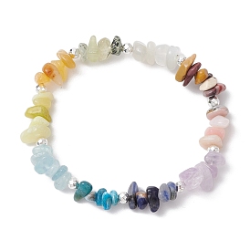 Natural & Synthetic Mixed Gemstone Chips Stretch Bracelets, Chakra Theme Bracelet