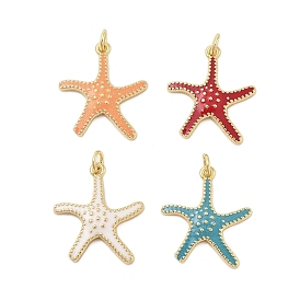 Rack Plating Brass Enamel Pendants, with Jump Ring, Long-Lasting Plated, Cadmium Free & Lead Free, Real 18K Gold Plated, Starfish Charm