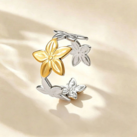 304 Offene Manschettenringe aus Edelstahl für Damen, Blume