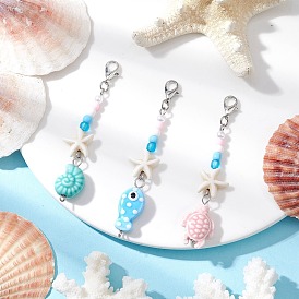 3шт. фарфоровые подвесные украшения ручной работы, с синтетической бирюзовой морской звездой и бусинами из акрила и АБС-пластика