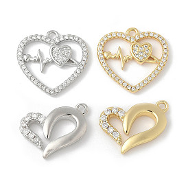Латунные микро проложить кубического циркония подвески, прелести в форме сердца, стойки покрытие, без свинца и без кадмия