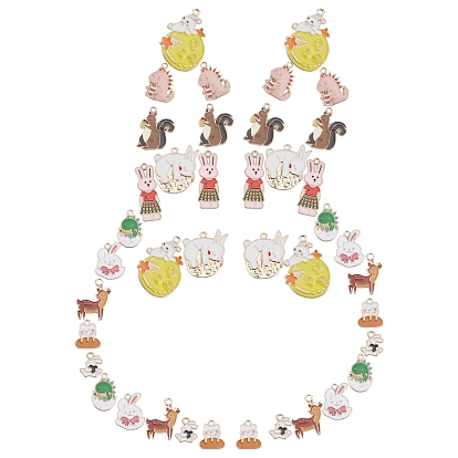 40Pcs 10 Style Alloy Enamel Pendants, Cadmium Free & Lead Free, Mixed Shapes, Light Gold