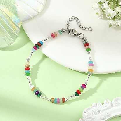 Pulseras de cuentas mixtas naturales y sintéticas, con extensores de cadena de acero inoxidable y cuentas de vidrio