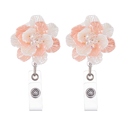 2Pcs Flower ABS Plastic Badge Reel, Retractable Badge Holder