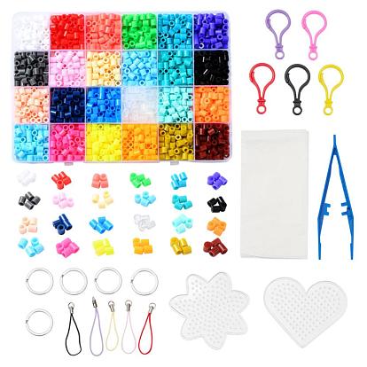 DIY-Schmuck machen Kits, einschließlich rohr pe sicherungsperlen, herz & blume abc plastik stecktafeln, Papier bügeln, Sicherungsperlenpinzette aus Kunststoff & Karabinerverschluss-Befunde, Eisen geteilte Schlüsselringe und Riemen