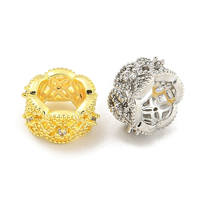 Реечное покрытие латунь микро паве прозрачный кубический цирконий европейские бусины, бусины с большим отверстием, долговечный, без свинца и без кадмия, рондель