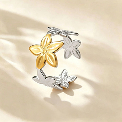 304 Stainless Steel Cuff Open Rings for Women, Flower