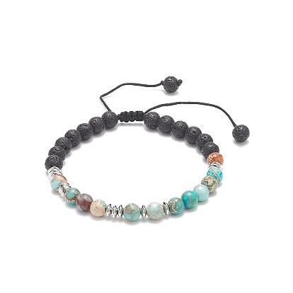 Natural Gemstone & Lava Rock Braided Bead Bracelet, Essential Oil Gemstone Yoga Jewelry for Women