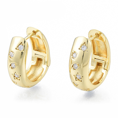 Clear Cubic Zirconia Geometry Hoop Earrings, Brass Chunky Hinged Earrings for Women, Nickel Free