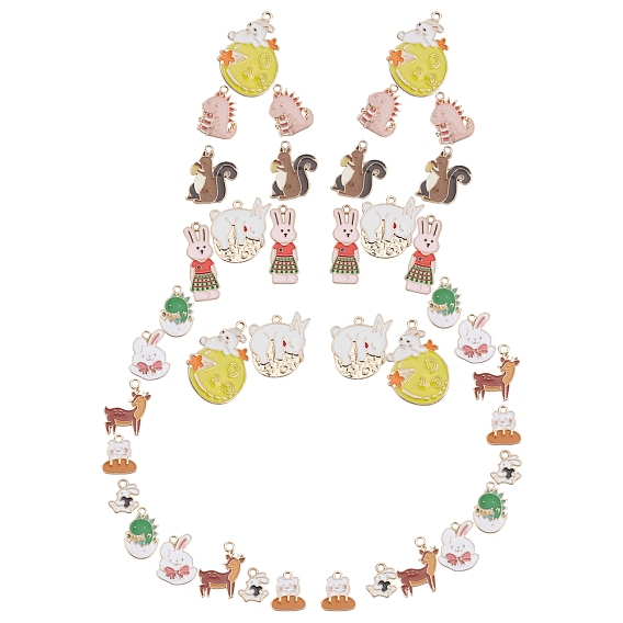 40Pcs 10 Style Alloy Enamel Pendants, Cadmium Free & Lead Free, Mixed Shapes, Light Gold
