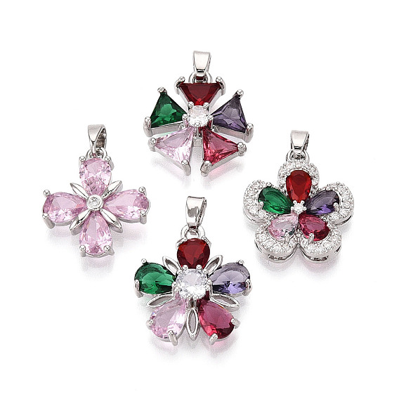 Латунные микро проложить кубического циркония подвески, цветок, платина