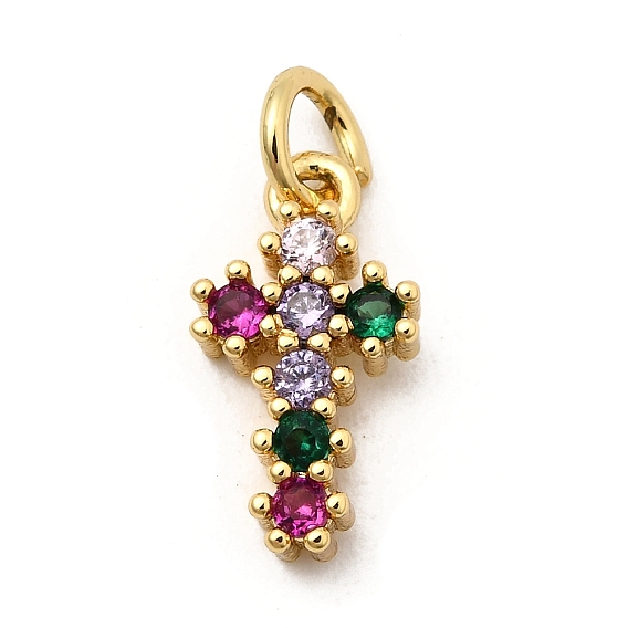 Латунные микро-паве красочные кубические циркониевые подвески, крестик, с целью перехода в кольце, без свинца и без кадмия, долговечный, стойки покрытие