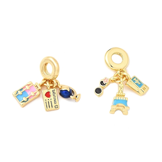 Латунь микропаве прозрачный кубический цирконий европейские подвески с подвесками, с разноцветной эмалью,, Подвески с большими отверстиями, без кадмия и без свинца, реальный 18 k позолоченный