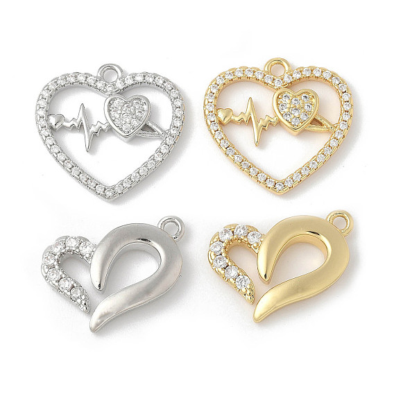 Латунные микро проложить кубического циркония подвески, прелести в форме сердца, стойки покрытие, без свинца и без кадмия