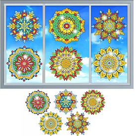 Mandala Flower DIY Diamond Painting Window Sticker Kits, Including Resin Rhinestones Bag, Diamond Sticky Pen, Tray Plate and Glue Clay