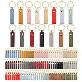 120 piezas 15 colores llaveros de cuero pu, con los colgantes de la aleación, Rectángulo, dorado