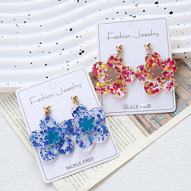 Висячие серьги-гвоздики из акриловой блестящей пудры ко Дню святого Валентина, цветок, золотые