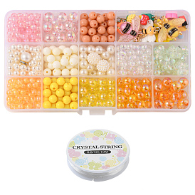 Kit de fabrication de bracelet bricolage abeille et fleur, y compris les perles acryliques et pendentifs, perles et pendentifs en plastique, pendentifs en argile polymère et alliage émail et résine, fil élastique