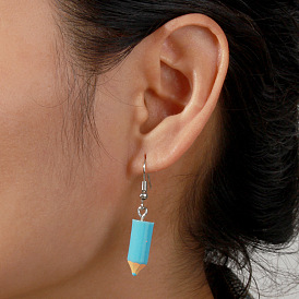 Resin Pencil Pendant Earrings, Cute and Simple Stationery Ear Accessories for Women.