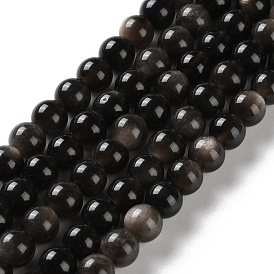 Natural Silver Obsidian Beads Strands, Round