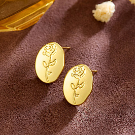 304 Stainless Steel Stud Earrings for Women, Oval & Flower