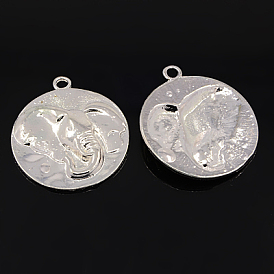 Tibetischer stil Aluminium Anhänger & Charms, Bleifrei und cadmium frei, flach rund mit Elefantenkopf