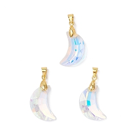 Цвет AB покрытием стеклянные подвески, луна, с латунными петлями, граненые