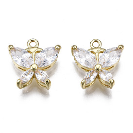 Brass Inlaid Clear Cubic Zirconia Charms, Butterfly