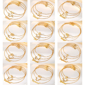 Сплав кристалл горный хрусталь 3 слои созвездия звено цепи браслеты для лодыжки для женщин, золотые