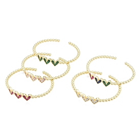 Bracelet jonc ouvert triple coeur zircone cubique, bijoux en laiton plaqué or véritable 18k pour femmes