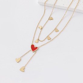 Elegant 304 Stainless Steel Resin Pendant Double Layer Necklaces for Women, Golden
