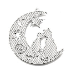 304 подвески из нержавеющей стали, Подвески в форме луны, звезды и кошки, гравированные металлические украшения