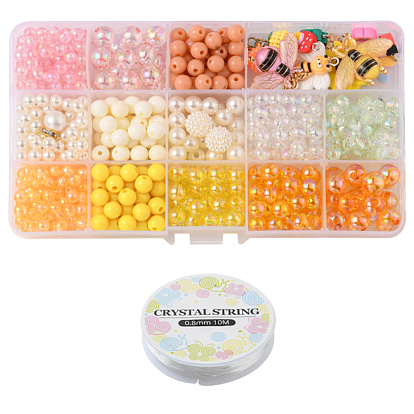 Kit de fabrication de bracelet bricolage abeille et fleur, y compris les perles acryliques et pendentifs, perles et pendentifs en plastique, pendentifs en argile polymère et alliage émail et résine, fil élastique
