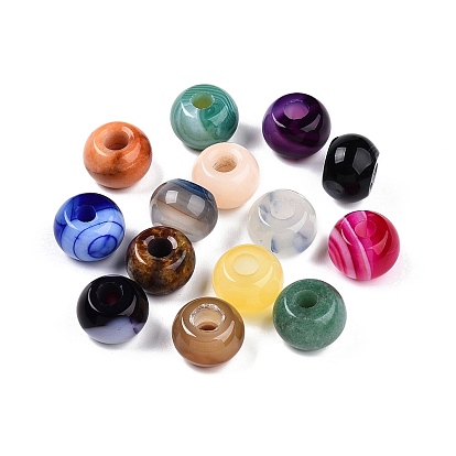 Смешанные каменные европейские бусины, бусины с большим отверстием, смешанные окрашенные и неокрашенные, рондель