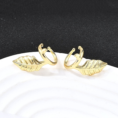 Серьги-каффы из латуни в форме листа, стойки покрытие, долговечный, без свинца и без кадмия
