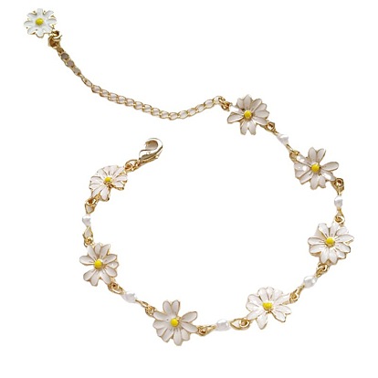 Minimalist Floral & Star Charm Adjustable Gold Bracelet with Crystals for Women