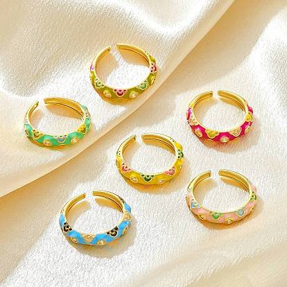 Открытые манжеты из латуни с микропаве и цирконием для женщин, с эмалью, цветок, золотые