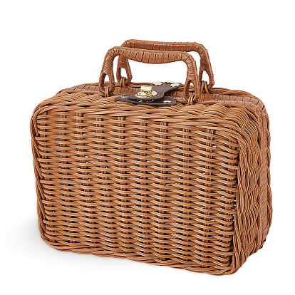 Panier de rangement portatif en plastique imitation rotin avec loquet métallique, rectangle