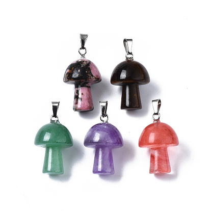 Natural & Synthetic Gemstone Pendants, with Stainless Steel Snap On Bails, Mushroom Shaped
