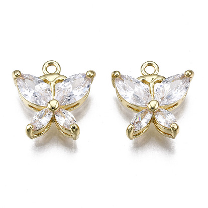 Brass Inlaid Clear Cubic Zirconia Charms, Butterfly