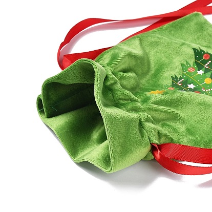 Christmas Theme Velvet Packing Pouches, Drawstring Bags, Rectangle with Deer/Santa Claus/Christmas Tree/Snowman Pattern