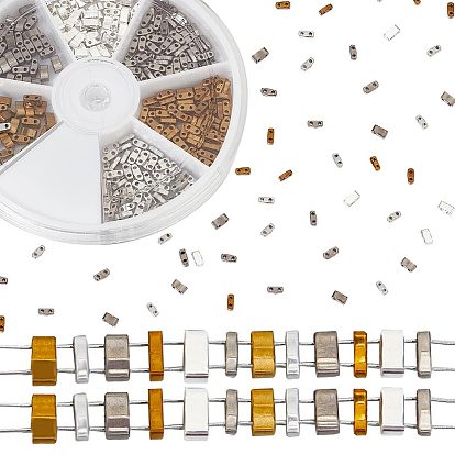 420 шт 6 стили стеклянный бисер, 2-луночное, прямоугольные