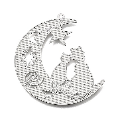 304 подвески из нержавеющей стали, Подвески в форме луны, звезды и кошки, гравированные металлические украшения