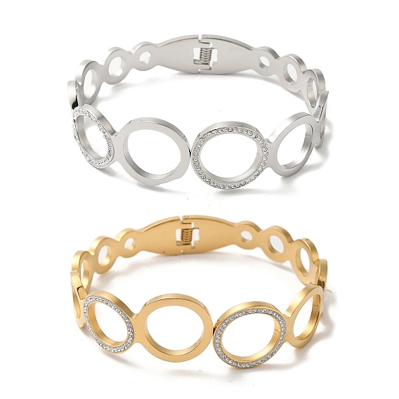 Браслеты с полым кольцом из нержавеющей стали с кристаллами и стразами для женщин