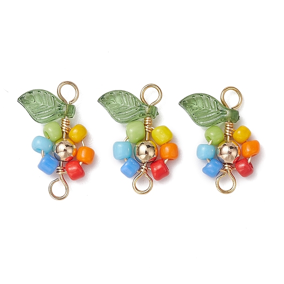 Подвески-соединители из стеклянной медной проволоки, цветочные звенья с позолоченными латунными бусинами